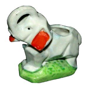 Vintage elephant toothpick holder storage - trunk up - Japan